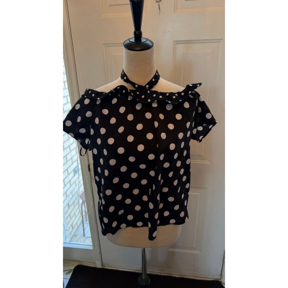 Women's Unbranded Black & White Polka Dot Off-Shoulder Blouse
